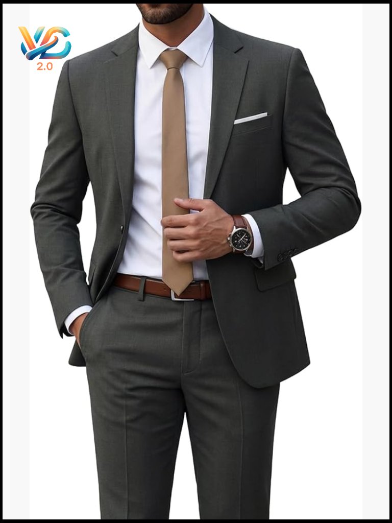 Men's Slim Fit 2 Piece Suit Set Jacket Pants With Tie